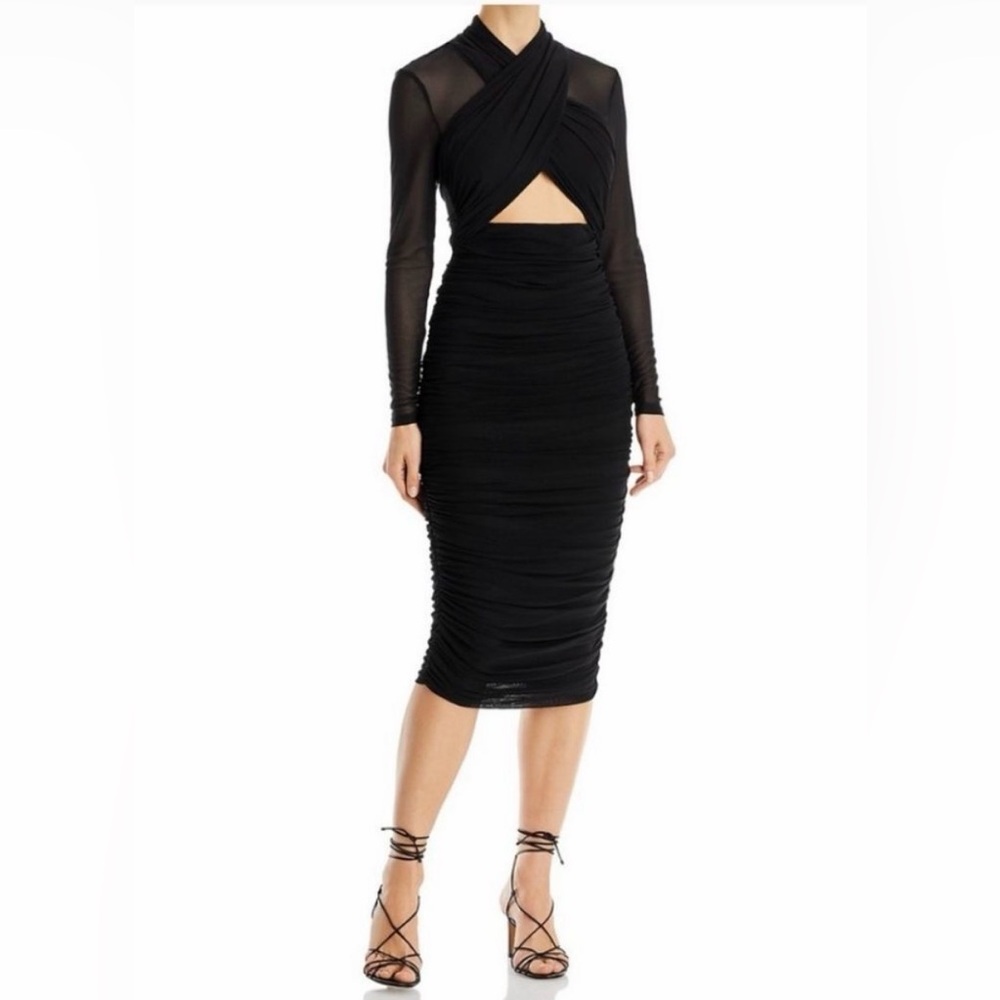Revolve Bardot Aliyah Black Long Sleeve Mesh Midi  Dress Small